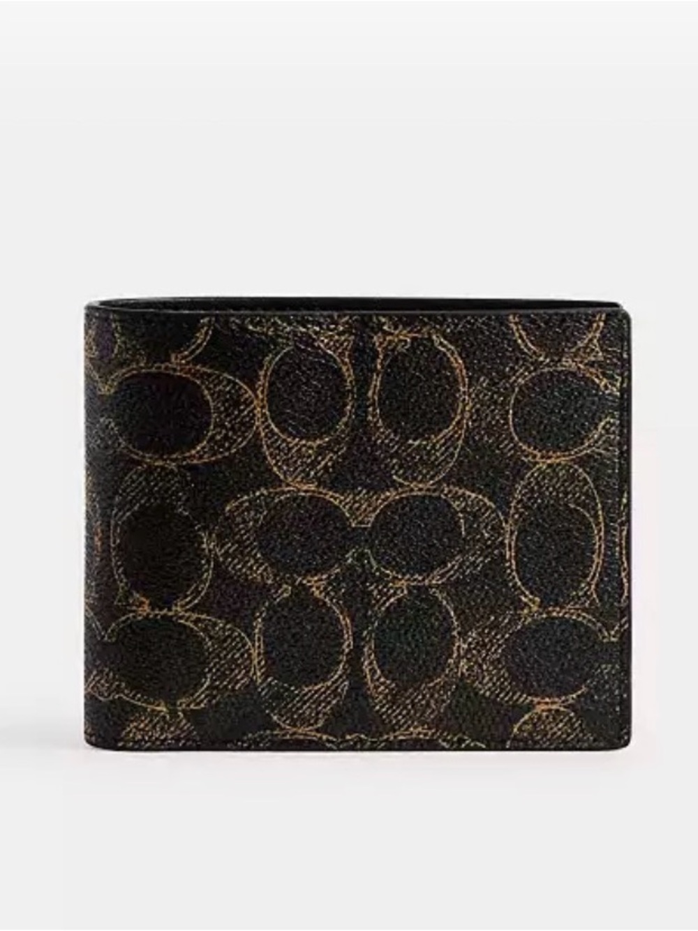 Coach Compact Bifold Wallet in Black and Brown Signature Canvas